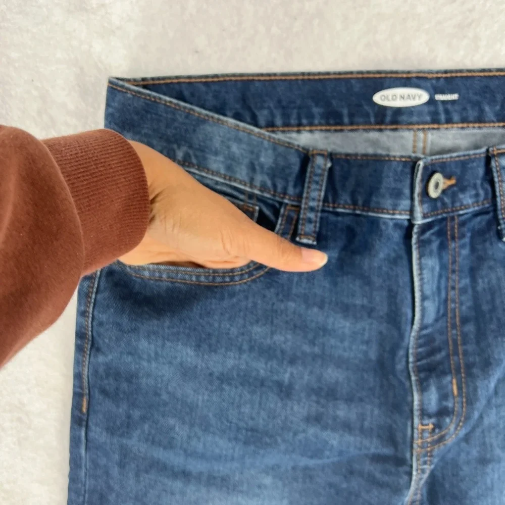 Old Navy Wow Straight Non Stretch Jeans Boys 16 Plus Blue Dark Wash Denim Cotton